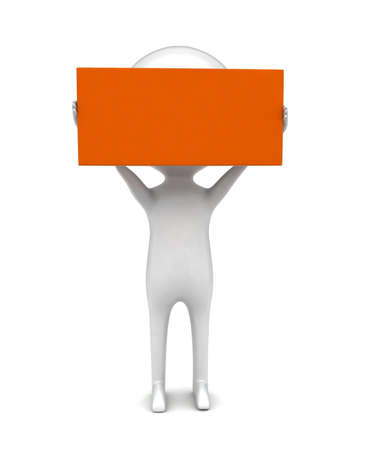3d man holding orange board in hand concept - 3d renderingの写真素材