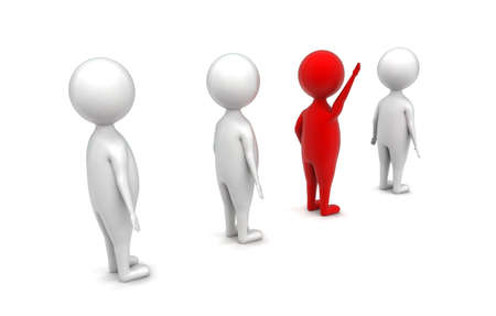 3d red coloured man raising hands up in a queue  concept - 3d rendering
