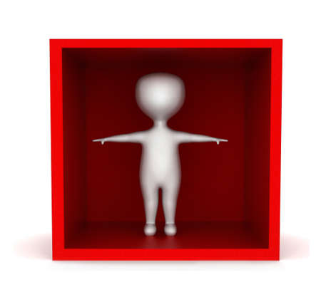3d man standing inside a box with its hands elevated concept - 3d rendering