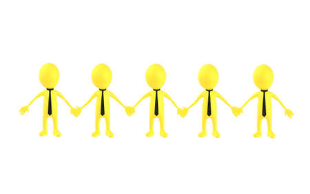 3d yellow character man joining hands togheter - 3d renderingの写真素材