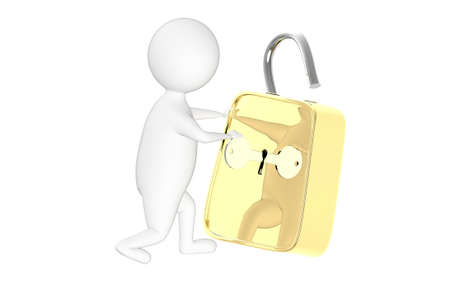 3d character , man unlocked a lock- 3d renderingの写真素材