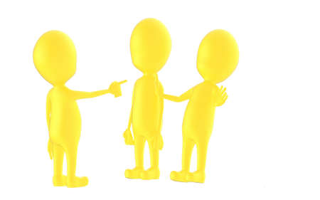 3d yellow character , chacater poiting out one out them two - 3d rendering
