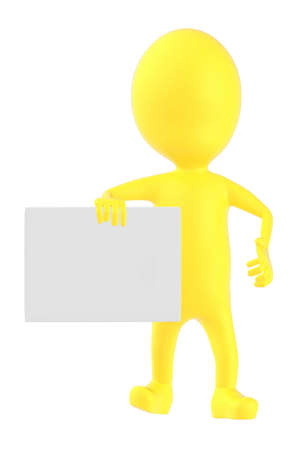 3d yellow character holding a white blank card - 3d renderingの写真素材