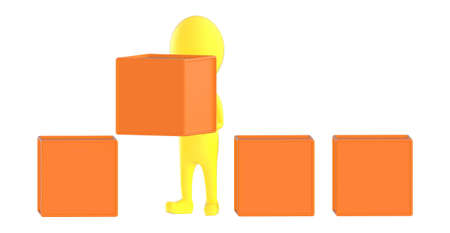 3d yellow character arranging cardboard boxes - 3d endering