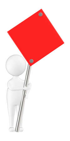 3d character , man holding a banner- 3d renderingの写真素材