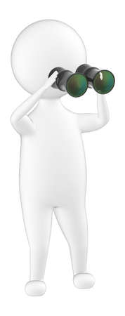 3d character , man looking through binocular- 3d renderingの写真素材