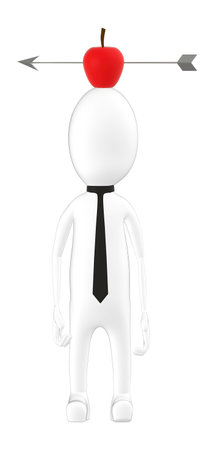 3d character , man and a apple with arrow in it on head- 3d renderingの写真素材