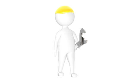 3d character , man , worker wearing safety cap and hilding wrench- 3d renderingの写真素材