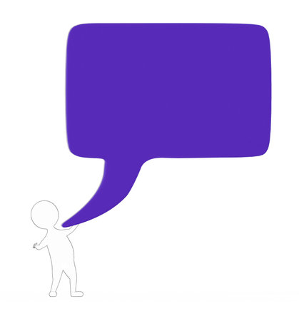 3d white - black outer lined character and a empty dialouge bubble -3d renderingの写真素材