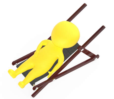 3d yellow character resting on a furniture -3d renderingの写真素材