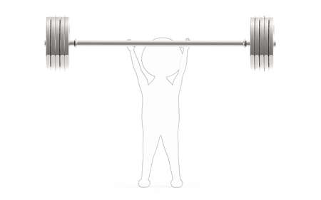 3d white - black outer lined character lifting weights -3d renderingの写真素材