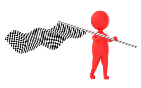 3d red character waving a checker flag-3d renderingの写真素材