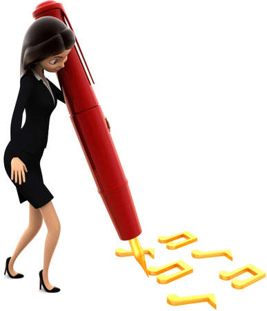 3d woman writing musical notes concept concept on white background, front angle viewの写真素材