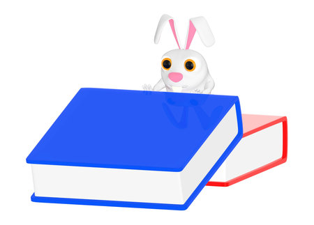 3d character , rabbit pushing a book - 3d toon renderingの写真素材