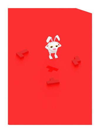 3d character , rabbit , choose right shape jigsaw to attach the missing - 3d toon renderingの写真素材