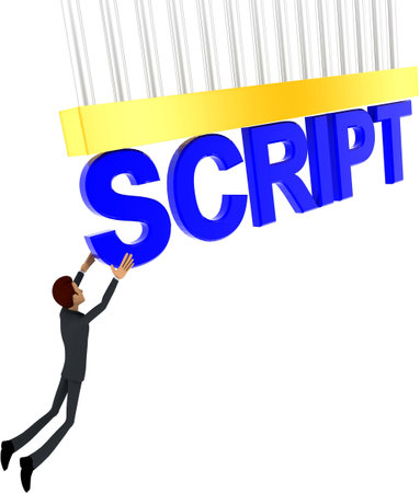 3d man about to grab SCRIPT text concept on white background - 3d rendering , front angle viewの写真素材
