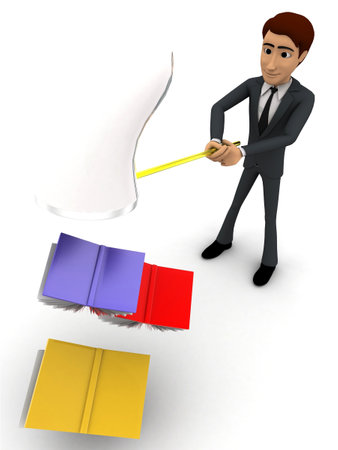 3d man catching flying books concept on white isolated background , front angle viewの写真素材