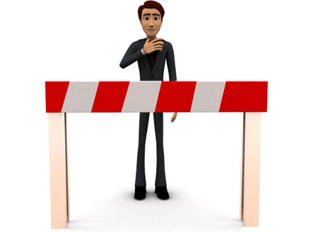 3d man no entry concept on white background - 3d rendering , front angle viewの写真素材