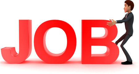 3d man pulling red JOB concept on white front angle viewの写真素材