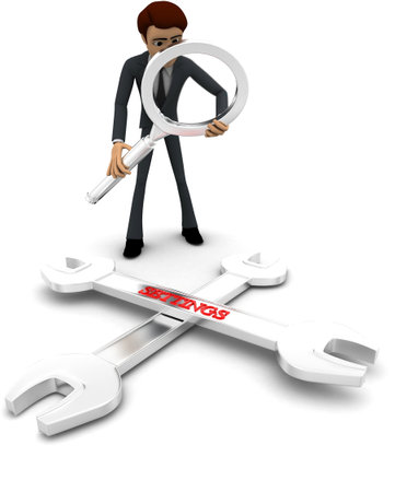 3d man searching for solution concept on white background, front angle viewの写真素材