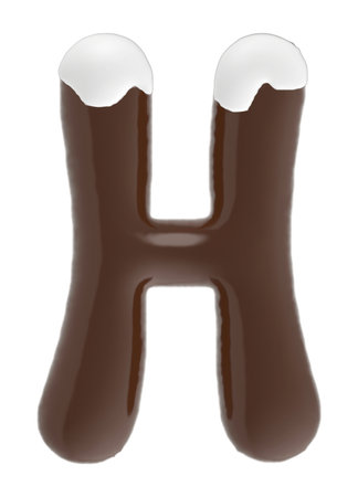 Letter H uppercase chocolate font with cream on top isolated on white backgroundの写真素材