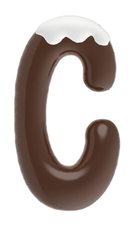 Letter C uppercase chocolate font with cream on top isolated on white backgroundの写真素材