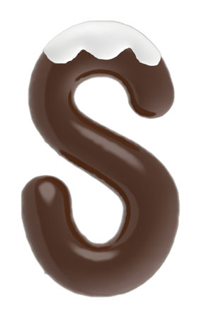 Letter S uppercase chocolate font with cream on top isolated on white backgroundの写真素材