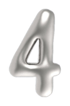 number 4 metallic inflated font isolated on white background