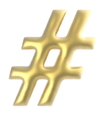 hashtag symbol golden edge sliced textisolated on white background