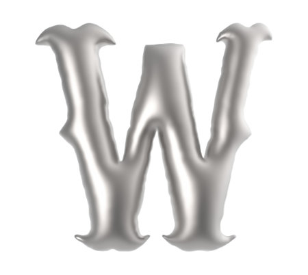 Letter W uppercase vintage antique text isolated on white backgroundの写真素材