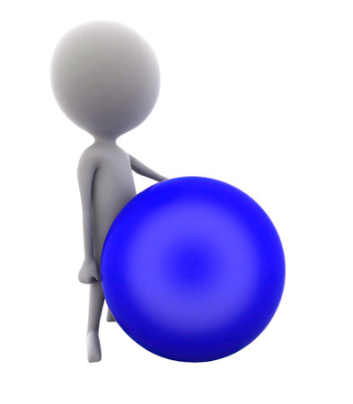 3d man presenting ball concept in white background, front angle view
