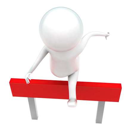 3d man jumping over risk text concept in white isolated background , top angle viewの写真素材