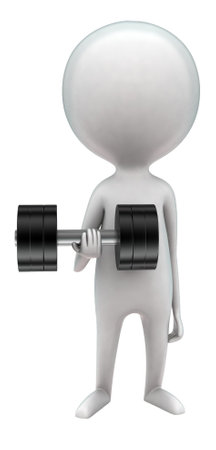 3d man doing exercise with dumbells concept in white isolated background , top angle viewの写真素材