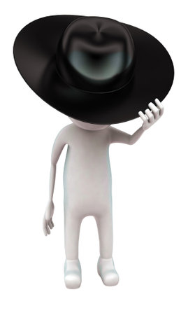 3d man wearing a hat concept in white isolated background - 3d rendering , front angle viewの写真素材