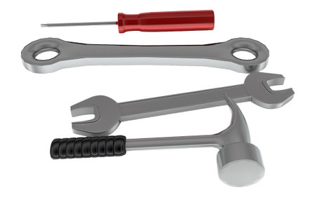 3d tools on floor concept in white isolated background - 3d rendering , side angle view