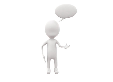 3d man with speech bubble on top concept in white isolated background , front angle view