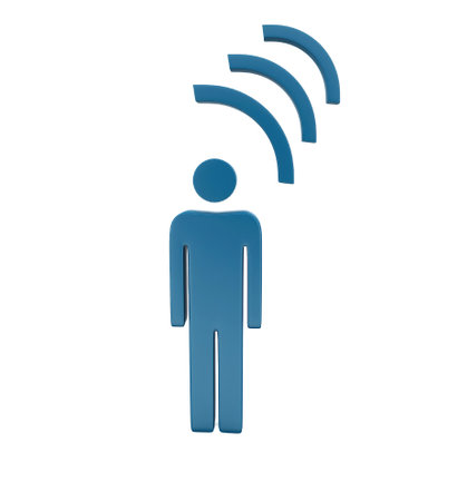 3d iconic man with wifi icon concept on white background, front angle view