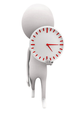 3d man holding time piece concept on white isolated background