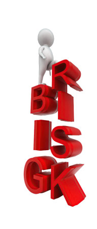 3d man stepping in to big risk concept in white isolated background - 3d rendering , side angle viewの写真素材