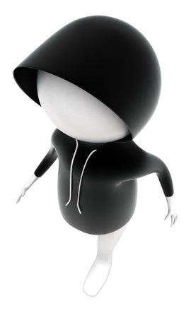 3d man wearing hoddy and walking concept in white isolated background - 3d rendering , top angle...