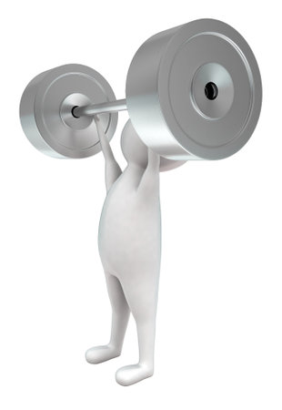 3d man exercising with dumbell concept in white isolated background - 3d rendering , side angle viewの写真素材
