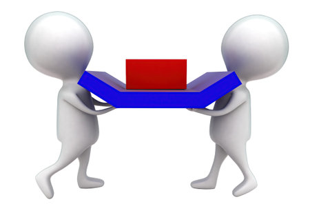 3d men carrying a box concept in white isolated background - 3d rendering , front angle view