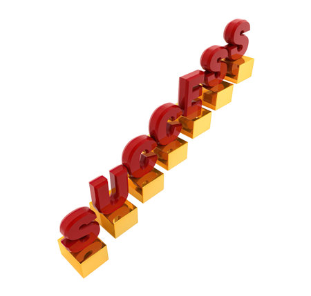 3d successstairs concept on white background, side angle view