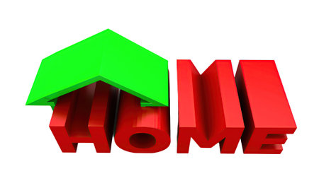 3d house home text concept on isolated white background , top angle viewの写真素材