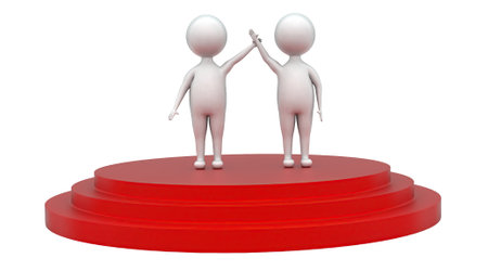 3d men over stage concept in white isolated background - 3d rendering , front angle viewの写真素材