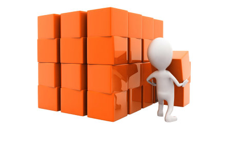 3d man arranging cargos concept in white isolated background , back angle viewの写真素材