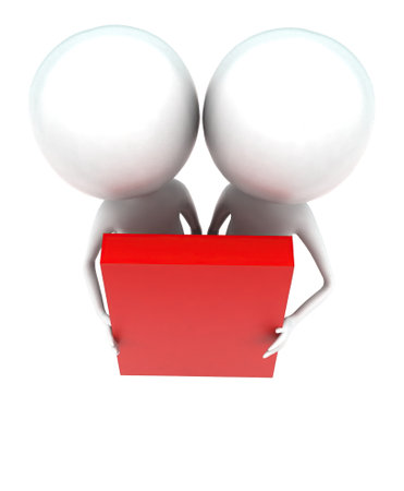 3d men holding red banner in hands concept in white isolated background - 3d rendering , top angle viewの写真素材