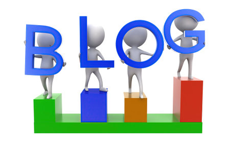 3d man presenting blog concept on white isolated background