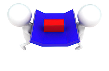 3d men carrying a box concept in white isolated background - 3d rendering , top angle viewの写真素材
