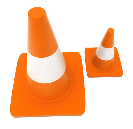 3d traffic cones concept in white isolated background - 3d rendering , top angle viewの写真素材